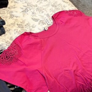 NWT Fuchsia Blouse with Lace Accents